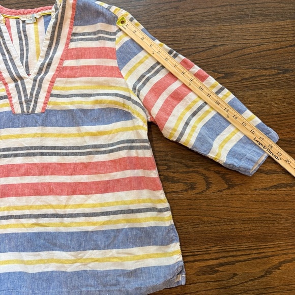 Boden 100% Linen V-Neck Striped Blouse for Spring Summer Beach Vacation Coastal - Picture 6 of 7